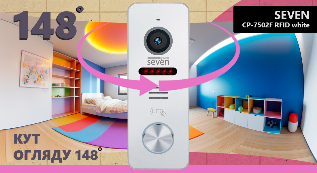 Виклична панель домофону з вбудованим зчитувачем карток EM-Marin SEVEN CP-7502F RFID white панель виклику домофону з камерою, панель виклику з камерою, панелі виклику, купити панель панелі домофона, відеопанель домофону